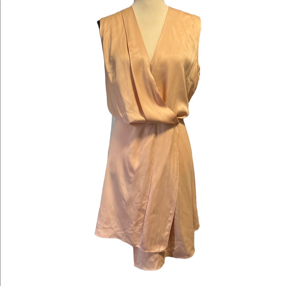 RAG + BONE Silk Wrap Dress Asymmetrical Hem Neutral Beige Cream Dress Sleeveless